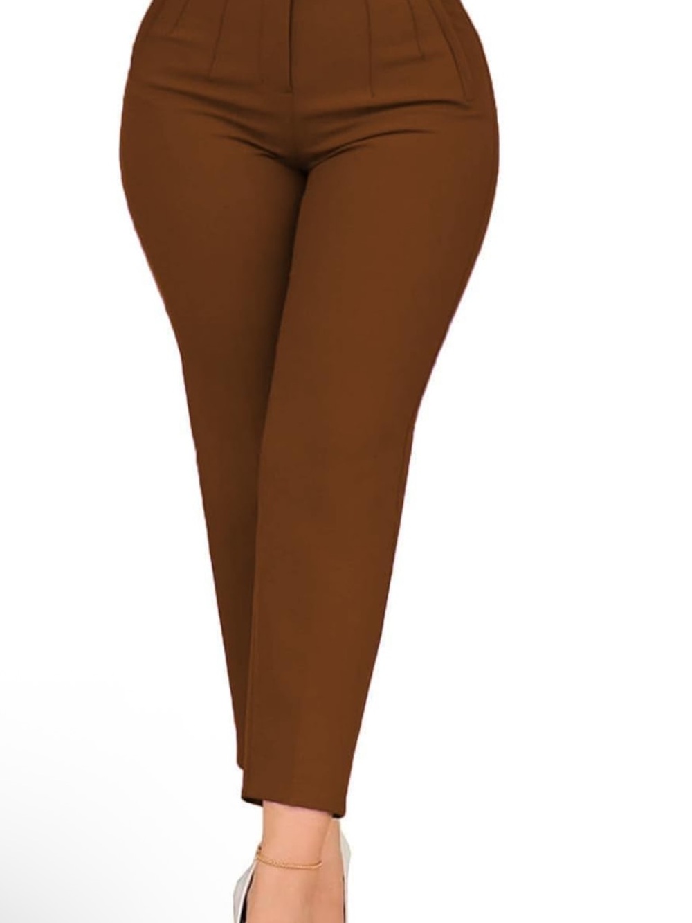 High-Rise Cropped Trousers in Chocolate Brown